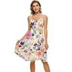 Abstract Floral Background Sleeveless Tie Front Chiffon Dress