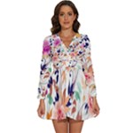 Abstract Floral Background Long Sleeve V-Neck Chiffon Dress 