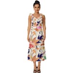 Abstract Floral Background Tie-Strap Tiered Midi Chiffon Dress