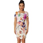 Abstract Floral Background Fitted Knot Split End Bodycon Dress
