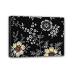 Black Background With Gray Flowers, Floral Black Texture Mini Canvas 7  x 5  (Stretched)