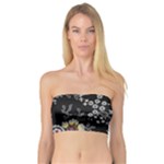 Black Background With Gray Flowers, Floral Black Texture Bandeau Top