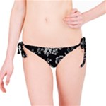 Black Background With Gray Flowers, Floral Black Texture Bikini Bottoms