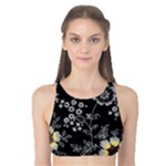 Black Background With Gray Flowers, Floral Black Texture Tank Bikini Top