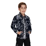 Black Background With Gray Flowers, Floral Black Texture Kids  Windbreaker