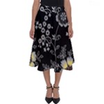 Black Background With Gray Flowers, Floral Black Texture Perfect Length Midi Skirt