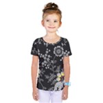 Black Background With Gray Flowers, Floral Black Texture Kids  One Piece T-Shirt