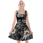 Black Background With Gray Flowers, Floral Black Texture Reversible Velvet Sleeveless Dress