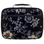 Black Background With Gray Flowers, Floral Black Texture Full Print Lunch Bag