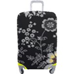 Black Background With Gray Flowers, Floral Black Texture Luggage Cover (Large)