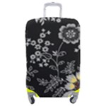 Black Background With Gray Flowers, Floral Black Texture Luggage Cover (Medium)