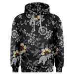 Black Background With Gray Flowers, Floral Black Texture Men s Overhead Hoodie