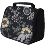Black Background With Gray Flowers, Floral Black Texture Full Print Travel Pouch (Big)