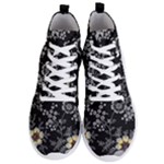 Black Background With Gray Flowers, Floral Black Texture Men s Lightweight High Top Sneakers