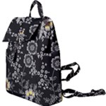 Black Background With Gray Flowers, Floral Black Texture Buckle Everyday Backpack