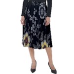 Black Background With Gray Flowers, Floral Black Texture Classic Velour Midi Skirt 
