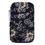 Black Background With Gray Flowers, Floral Black Texture Waist Pouch (Small)