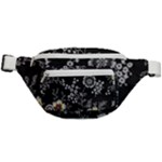 Black Background With Gray Flowers, Floral Black Texture Fanny Pack