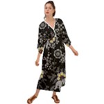 Black Background With Gray Flowers, Floral Black Texture Grecian Style  Maxi Dress