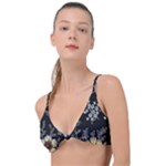 Black Background With Gray Flowers, Floral Black Texture Knot Up Bikini Top