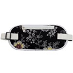 Black Background With Gray Flowers, Floral Black Texture Rounded Waist Pouch