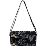 Black Background With Gray Flowers, Floral Black Texture Removable Strap Clutch Bag