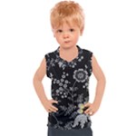 Black Background With Gray Flowers, Floral Black Texture Kids  Sport Tank Top