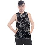 Black Background With Gray Flowers, Floral Black Texture Men s Sleeveless Hoodie