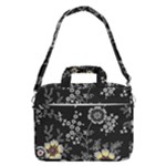 Black Background With Gray Flowers, Floral Black Texture MacBook Pro 16  Shoulder Laptop Bag