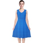 Blue Abstract, Background Pattern V-Neck Midi Sleeveless Dress 