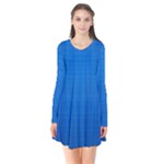 Blue Abstract, Background Pattern Long Sleeve V-neck Flare Dress