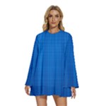 Blue Abstract, Background Pattern Round Neck Long Sleeve Bohemian Style Chiffon Mini Dress