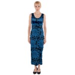 Blue Floral Pattern Floral Greek Ornaments Fitted Maxi Dress