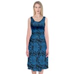 Blue Floral Pattern Floral Greek Ornaments Midi Sleeveless Dress