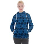 Blue Floral Pattern Floral Greek Ornaments Women s Hooded Pullover
