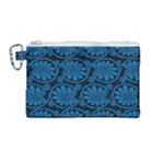 Blue Floral Pattern Floral Greek Ornaments Canvas Cosmetic Bag (Medium)