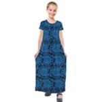Blue Floral Pattern Floral Greek Ornaments Kids  Short Sleeve Maxi Dress
