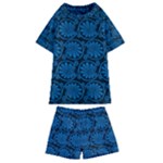 Blue Floral Pattern Floral Greek Ornaments Kids  Swim T-Shirt and Shorts Set