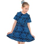 Blue Floral Pattern Floral Greek Ornaments Kids  Short Sleeve Shirt Dress