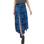 Blue Floral Pattern Floral Greek Ornaments Velour Split Maxi Skirt