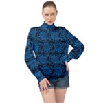 Blue Floral Pattern Floral Greek Ornaments High Neck Long Sleeve Chiffon Top
