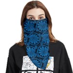 Blue Floral Pattern Floral Greek Ornaments Face Covering Bandana (Triangle)