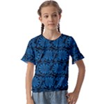 Blue Floral Pattern Floral Greek Ornaments Kids  Cuff Sleeve Scrunch Bottom T-Shirt