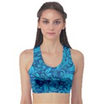 Blue Floral Pattern Texture, Floral Ornaments Texture Fitness Sports Bra