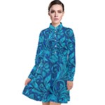 Blue Floral Pattern Texture, Floral Ornaments Texture Long Sleeve Chiffon Shirt Dress