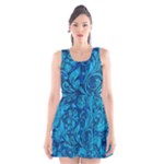 Blue Floral Pattern Texture, Floral Ornaments Texture Scoop Neck Skater Dress