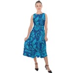 Blue Floral Pattern Texture, Floral Ornaments Texture Midi Tie-Back Chiffon Dress