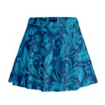 Blue Floral Pattern Texture, Floral Ornaments Texture Mini Flare Skirt