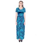 Blue Floral Pattern Texture, Floral Ornaments Texture Short Sleeve Maxi Dress