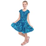 Blue Floral Pattern Texture, Floral Ornaments Texture Kids  Short Sleeve Dress